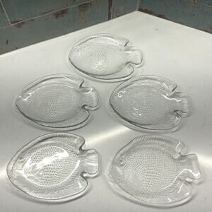 Vintage Arcoroc Poisson Clear Fish Sushi Plates Set of 5
